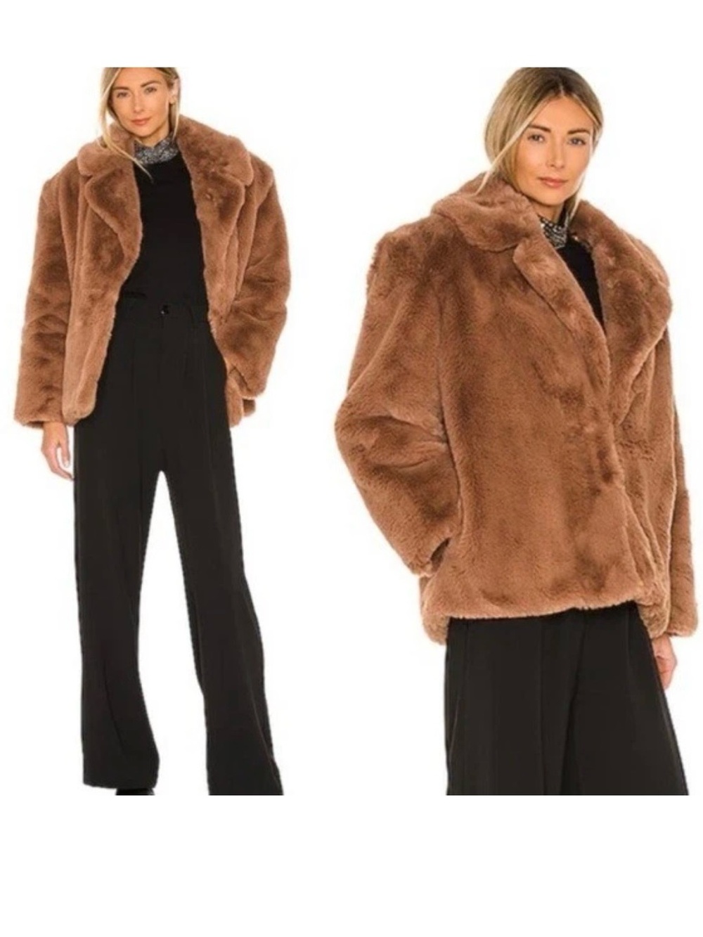 Revolve Eaves New Camel Brown Fur Cropped Oversized Jacket Medium